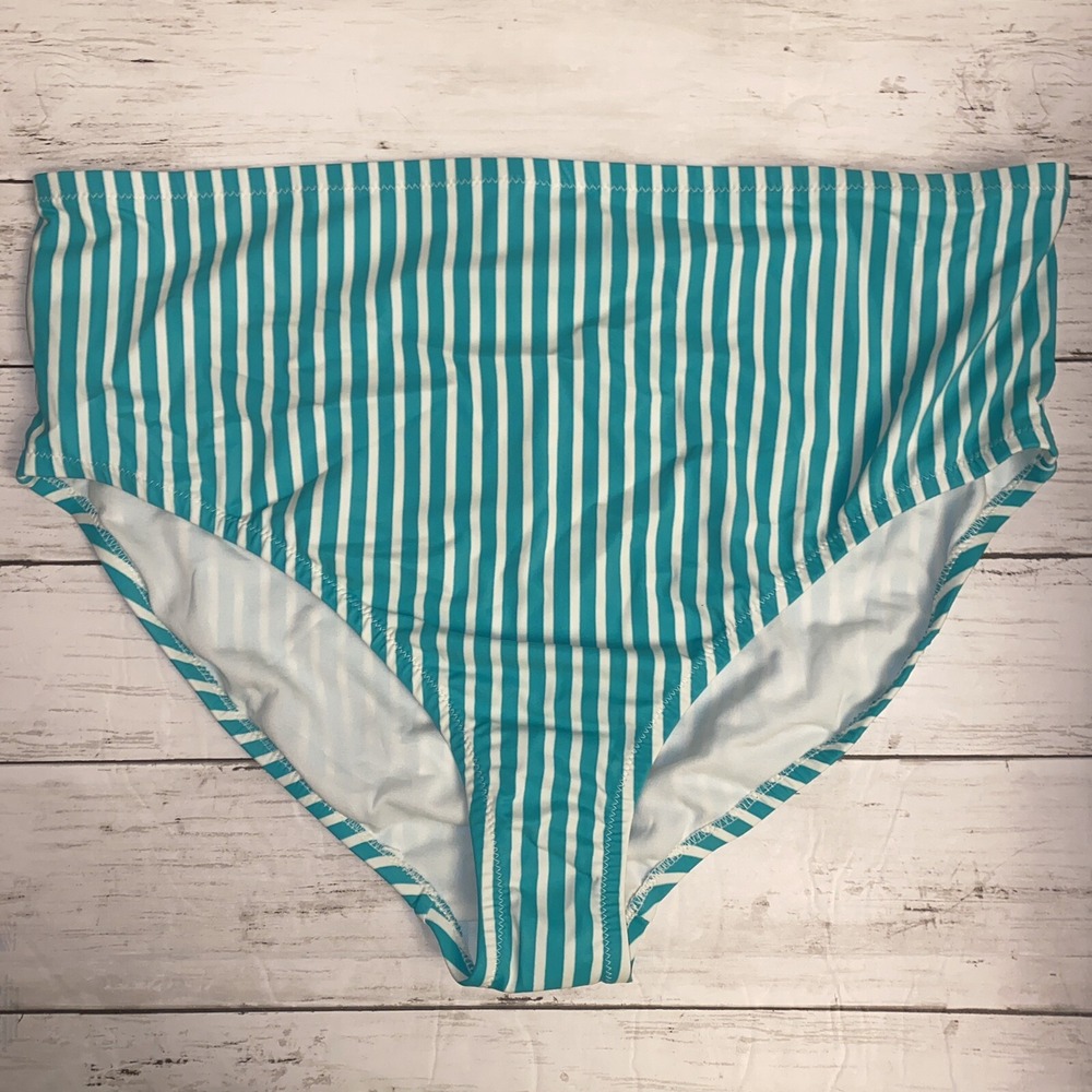 Kona Sol Bikini Bottom Womens 20W 22W Green White Stripe Plus Swim NEW Target